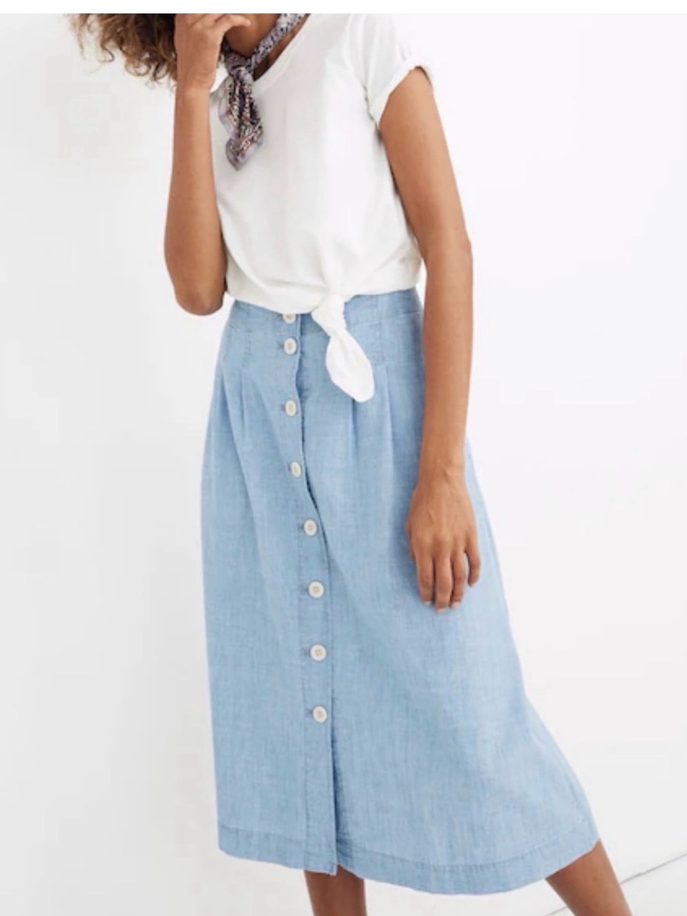 Madewell Light Blue Button-Front Midi Skirt